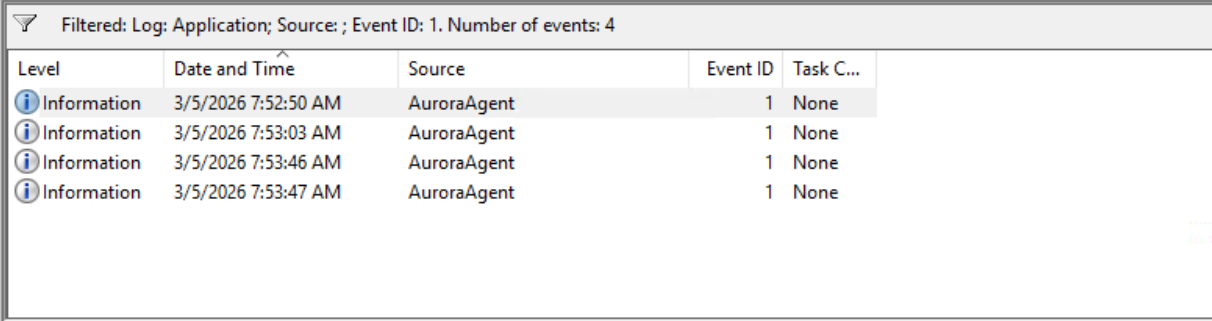 AuroraAgent logs in Windows Event Viewer